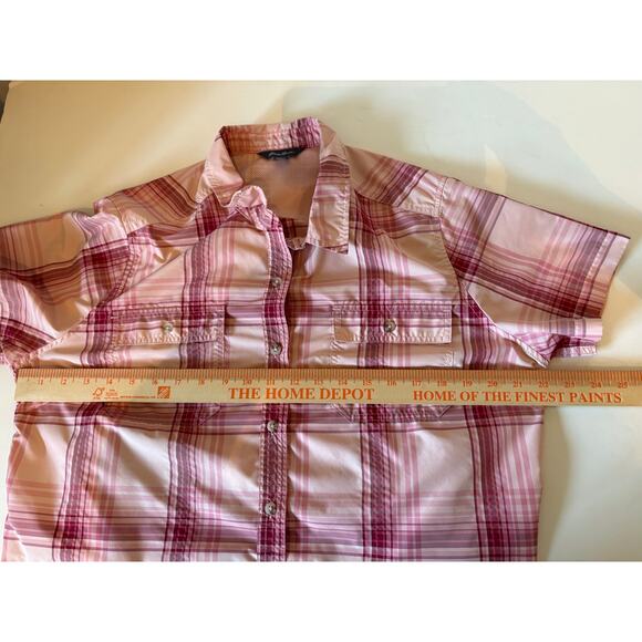 Eddie Bauer Ladies Short Sleeve Adventure Top, Peach Starling Plaid XL - Picture 14 of 16